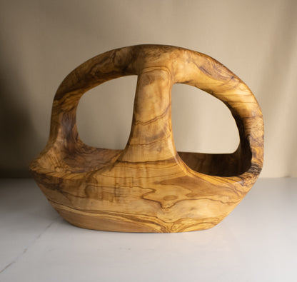 Elongated olive wood fruit basket | 33x20x20cm