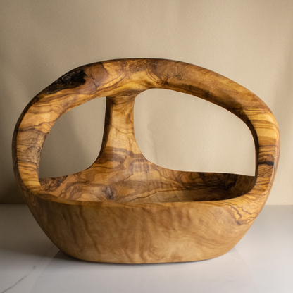 Elongated olive wood fruit basket | 33x20x20cm