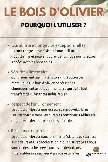 Fiche récapitulant les bienfaits du bois d&#39;olivier et pourquoi l&#39;utiliser au quotidien